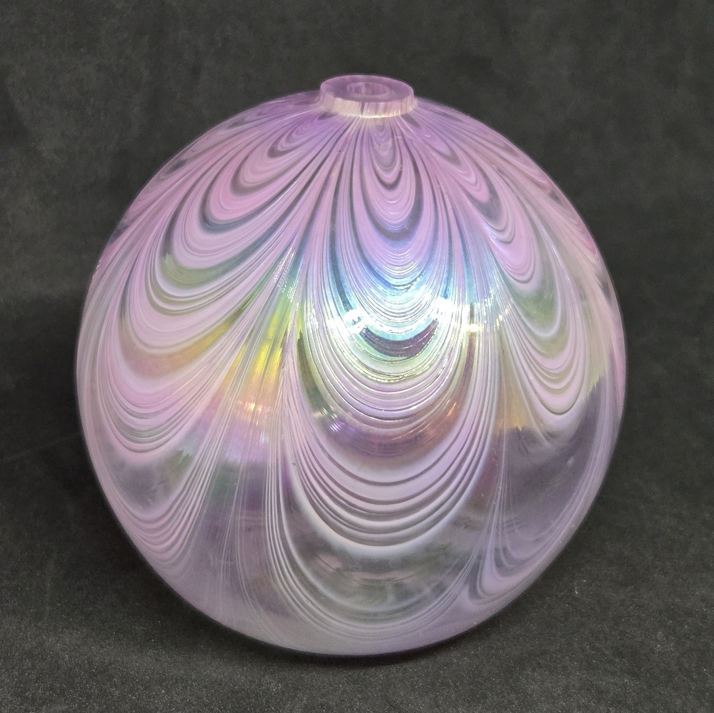 Pink Feather Wave Glass Art Oil Lamp